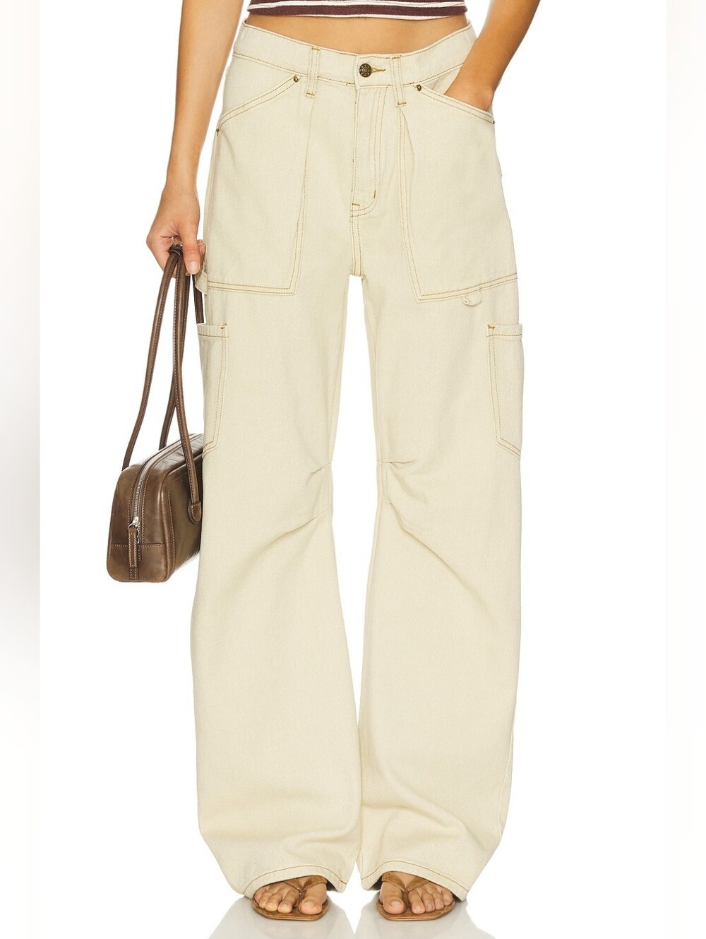 LIONESS Miami Vice Pant Washed Ecru Cargo Carpenter Wide Leg XS